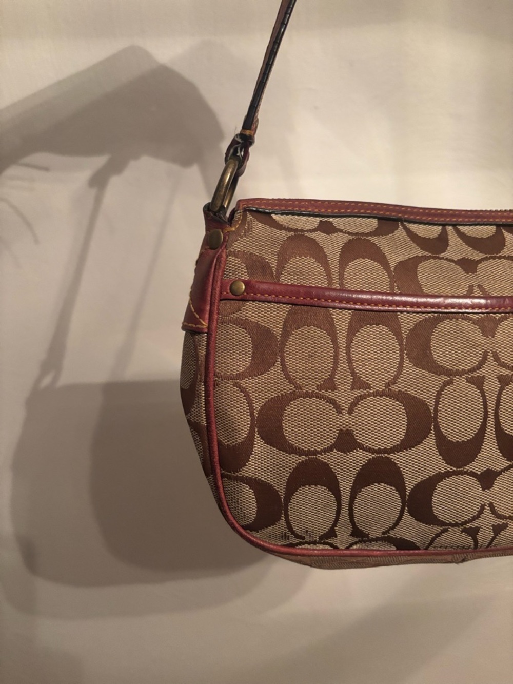 Coach Signature Canvas and Red Leather Shoulder Y2K Buckle Bag - Picture 4 of 7